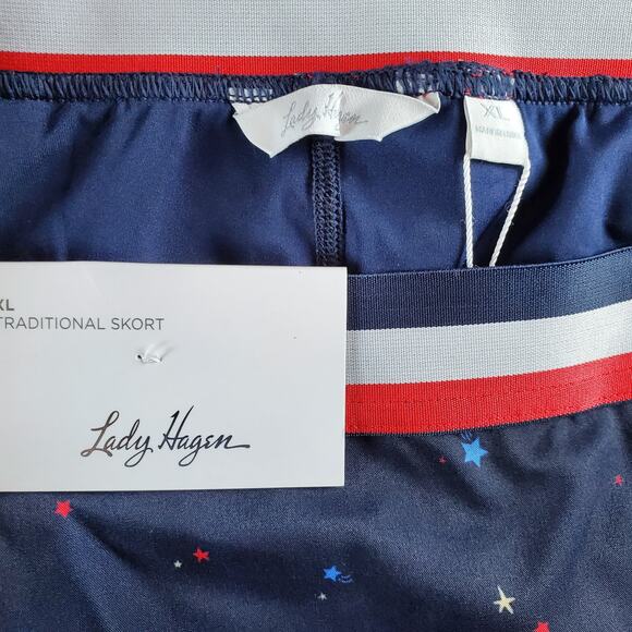Lady Hagen Womens XL Pull On Contrast Trim Print Skort Navy Star Print New‎ - Picture 4 of 7